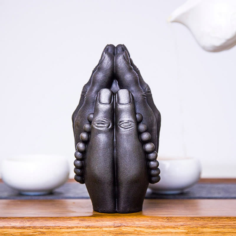 Nimara Ritual Handmade Buddha Hand Namaste Iron Powder Rust Cast Resin Statue Decoration