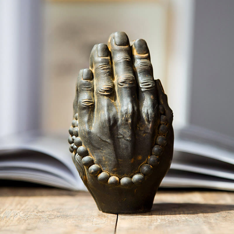 Nimara Ritual Handmade Buddha Hand Namaste Iron Powder Rust Cast Resin Statue Decoration