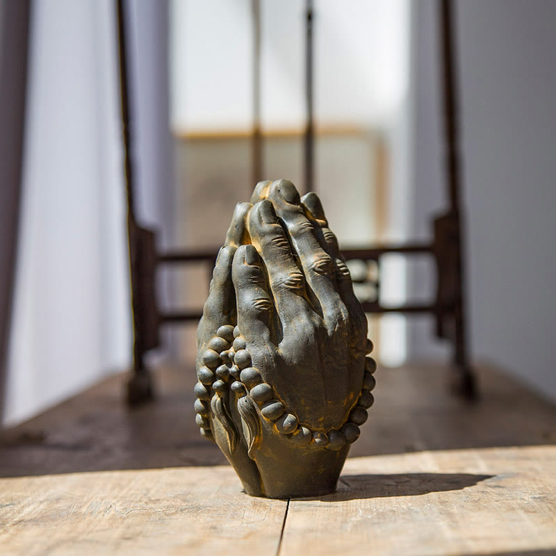 Nimara Ritual Handmade Buddha Hand Namaste Iron Powder Rust Cast Resin Statue Decoration