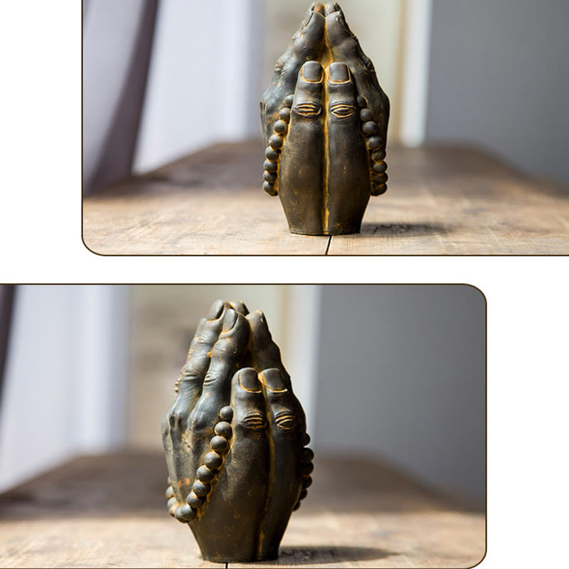 Nimara Ritual Handmade Buddha Hand Namaste Iron Powder Rust Cast Resin Statue Decoration