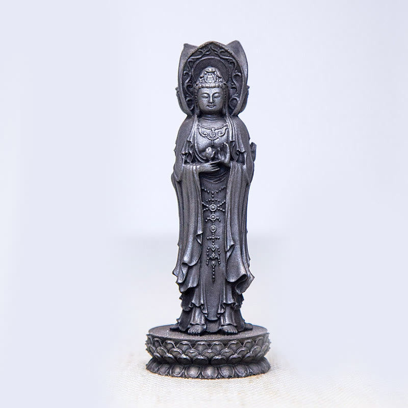 Nimara Ritual Three-sided Kwan Yin Avalokitesvara Iron Powder Rust Cast Resin Statue Wealth Desk Decoration