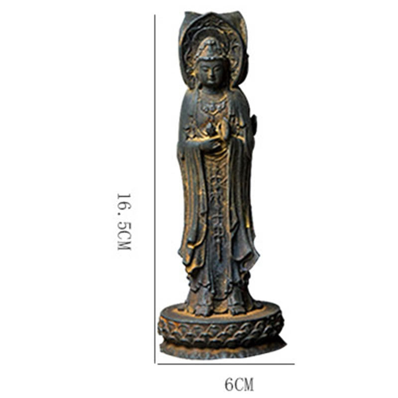Nimara Ritual Three-sided Kwan Yin Avalokitesvara Iron Powder Rust Cast Resin Statue Wealth Desk Decoration