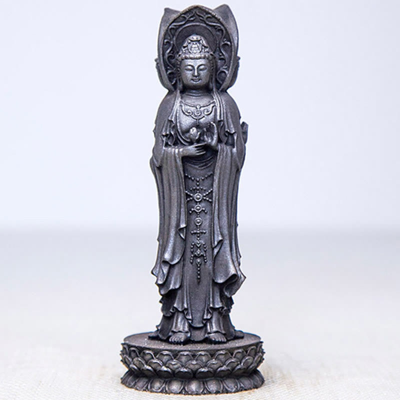 Nimara Ritual Three-sided Kwan Yin Avalokitesvara Iron Powder Rust Cast Resin Statue Wealth Desk Decoration