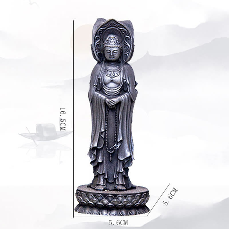 Nimara Ritual Three-sided Kwan Yin Avalokitesvara Iron Powder Rust Cast Resin Statue Wealth Desk Decoration