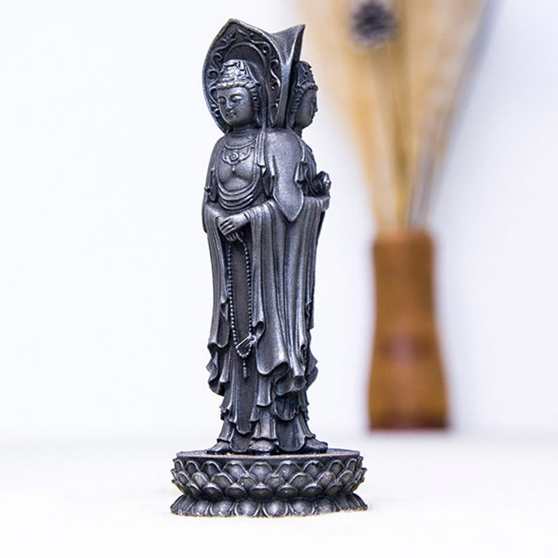 Nimara Ritual Three-sided Kwan Yin Avalokitesvara Iron Powder Rust Cast Resin Statue Wealth Desk Decoration