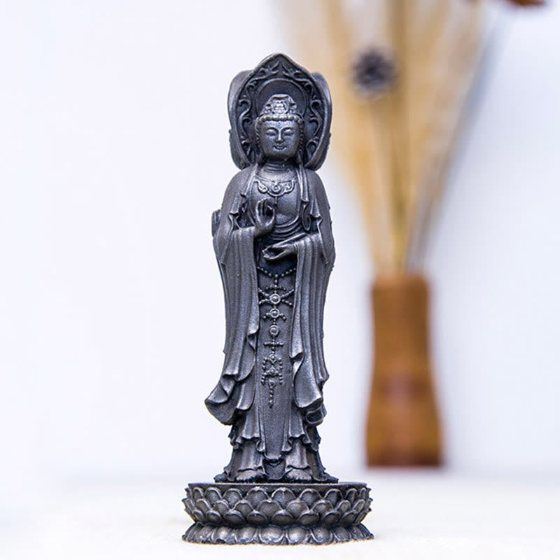 Nimara Ritual Three-sided Kwan Yin Avalokitesvara Iron Powder Rust Cast Resin Statue Wealth Desk Decoration