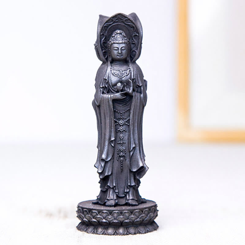 Nimara Ritual Three-sided Kwan Yin Avalokitesvara Iron Powder Rust Cast Resin Statue Wealth Desk Decoration