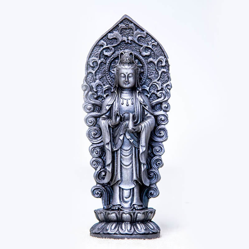 Nimara Ritual Handmade Amitabha Guanyin Avalokitesvara Mahasthamaprapta Iron Powder Rust Cast Resin Statue Decoration
