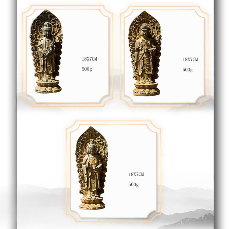 Nimara Ritual Handmade Amitabha Guanyin Avalokitesvara Mahasthamaprapta Iron Powder Rust Cast Resin Statue Decoration
