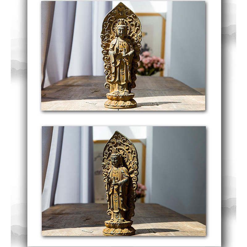 Nimara Ritual Handmade Amitabha Guanyin Avalokitesvara Mahasthamaprapta Iron Powder Rust Cast Resin Statue Decoration