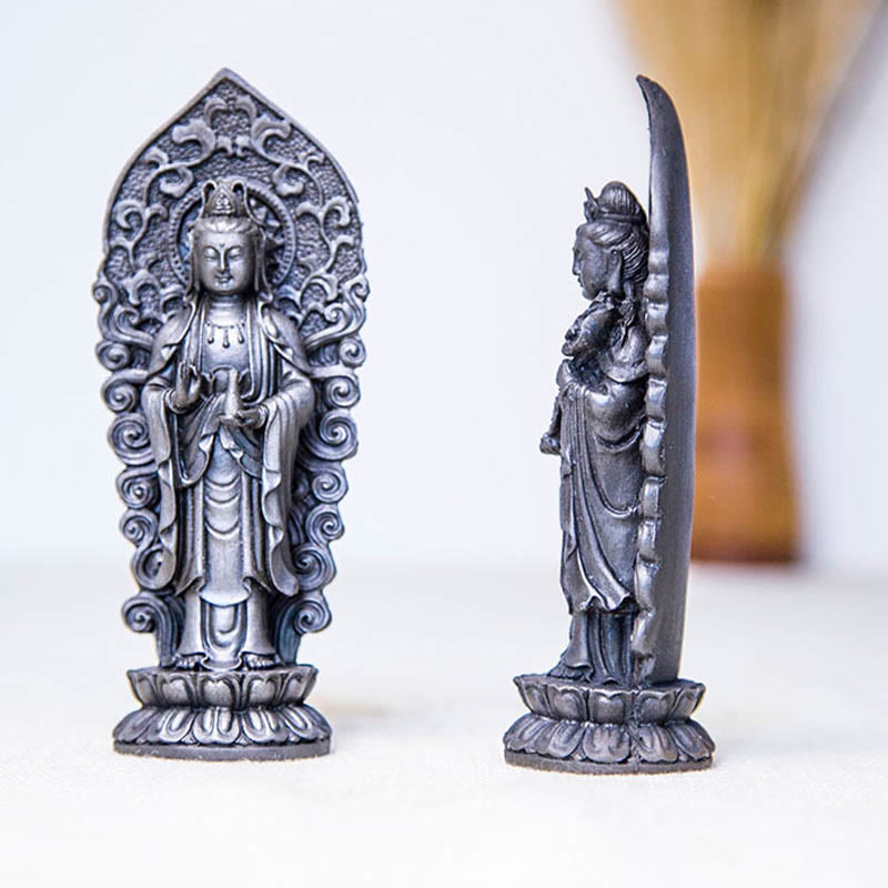 Nimara Ritual Handmade Amitabha Guanyin Avalokitesvara Mahasthamaprapta Iron Powder Rust Cast Resin Statue Decoration