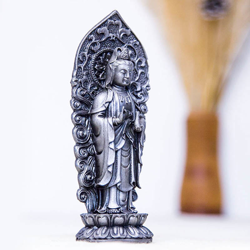 Nimara Ritual Handmade Amitabha Guanyin Avalokitesvara Mahasthamaprapta Iron Powder Rust Cast Resin Statue Decoration
