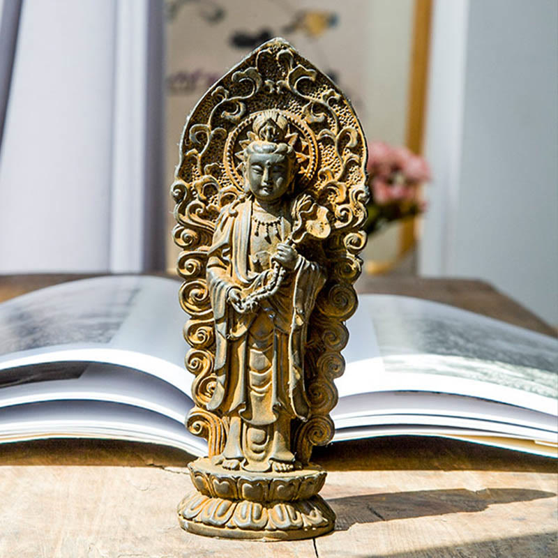 Nimara Ritual Handmade Amitabha Guanyin Avalokitesvara Mahasthamaprapta Iron Powder Rust Cast Resin Statue Decoration