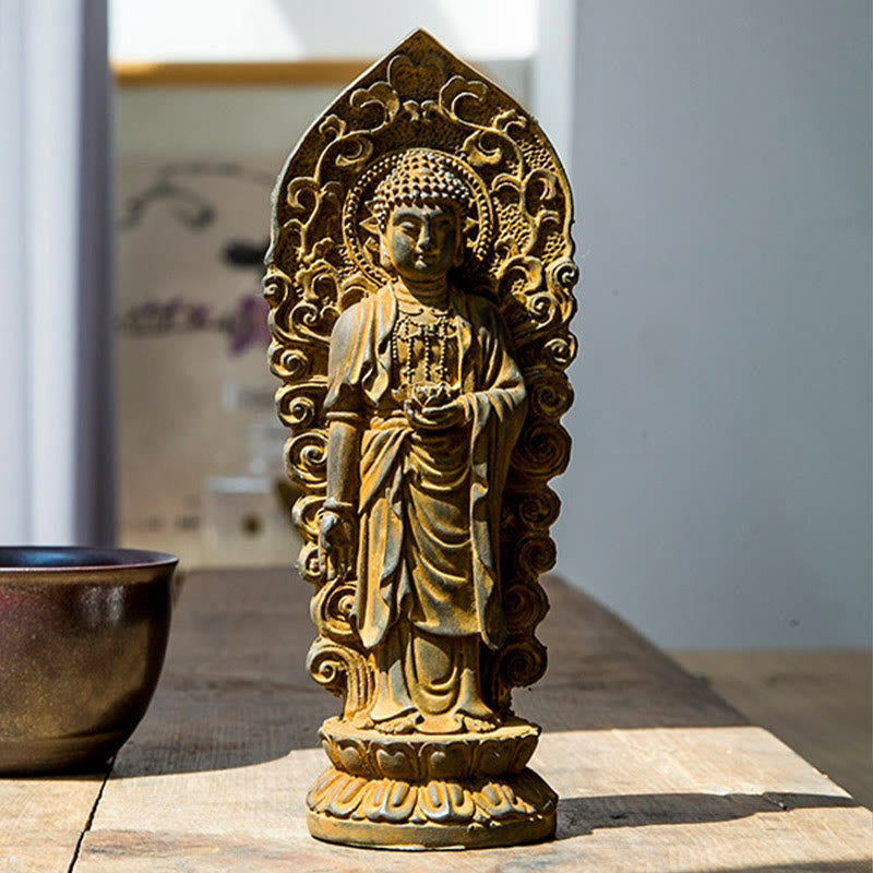 Nimara Ritual Handmade Amitabha Guanyin Avalokitesvara Mahasthamaprapta Iron Powder Rust Cast Resin Statue Decoration
