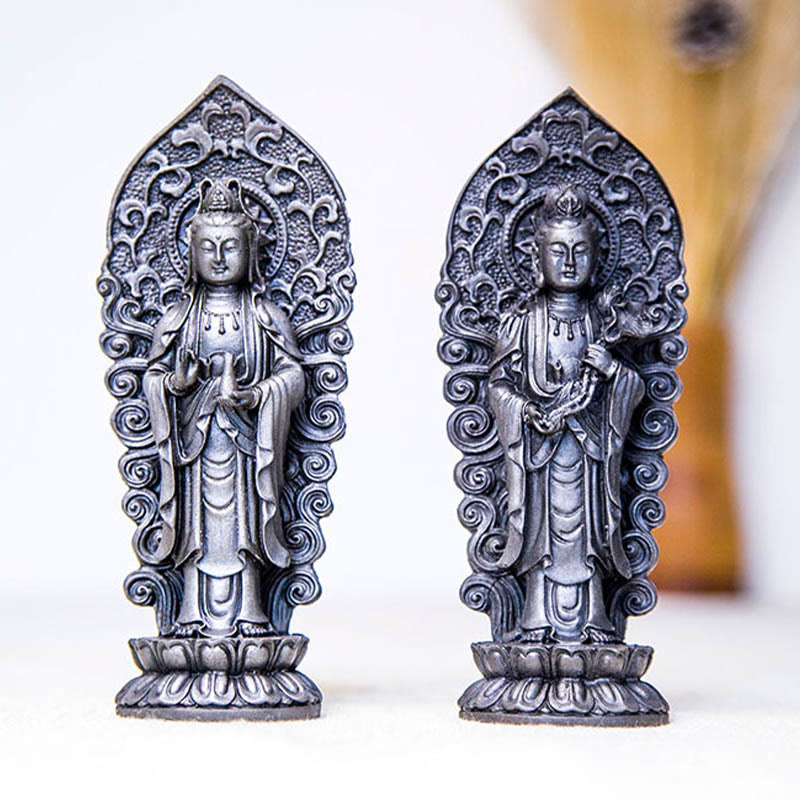 Nimara Ritual Handmade Amitabha Guanyin Avalokitesvara Mahasthamaprapta Iron Powder Rust Cast Resin Statue Decoration