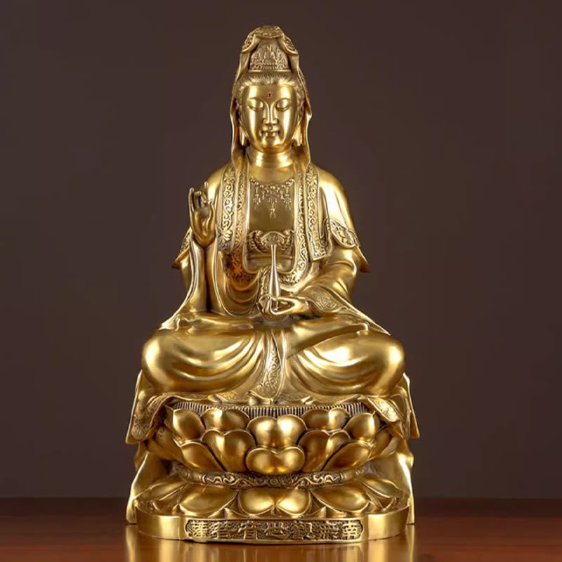 Nimara Ritual Kwan Yin Avalokitesvara Wealth Brass Copper Statue Home Desk Decoration
