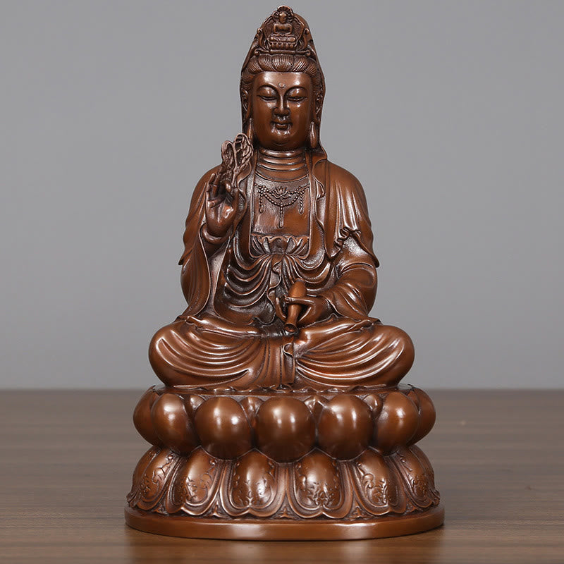 Nimara Ritual Kwan Yin Avalokitesvara Lotus Wealth Copper Statue Home Desk Decoration