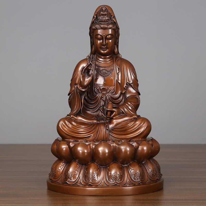 Nimara Ritual Kwan Yin Avalokitesvara Lotus Wealth Copper Statue Home Desk Decoration