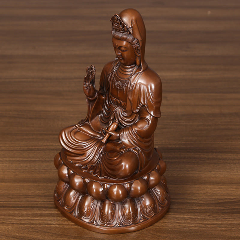 Nimara Ritual Kwan Yin Avalokitesvara Lotus Wealth Copper Statue Home Desk Decoration