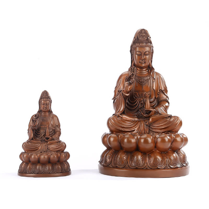 Nimara Ritual Kwan Yin Avalokitesvara Lotus Wealth Copper Statue Home Desk Decoration