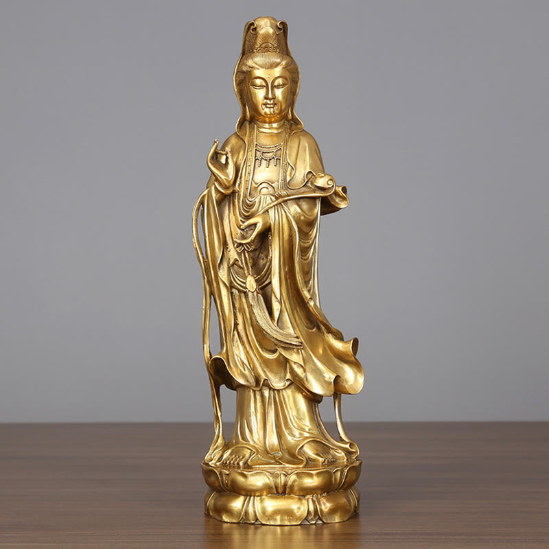 Nimara Ritual Golden Standing Kwan Yin Avalokitesvara Wealth Brass Copper Statue Home Desk Decoration
