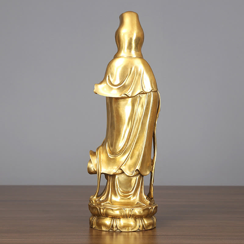 Nimara Ritual Golden Standing Kwan Yin Avalokitesvara Wealth Brass Copper Statue Home Desk Decoration