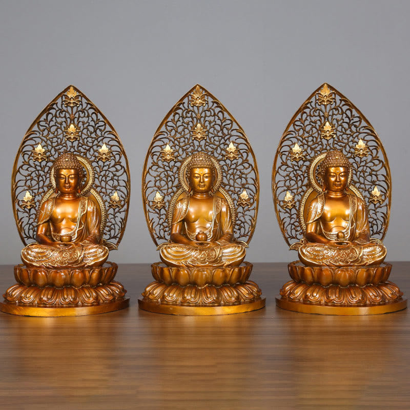 Nimara Ritual Sakyamuni Amitabha Medicine Buddha Figurine Serenity Copper Statue Home Offering Decoration