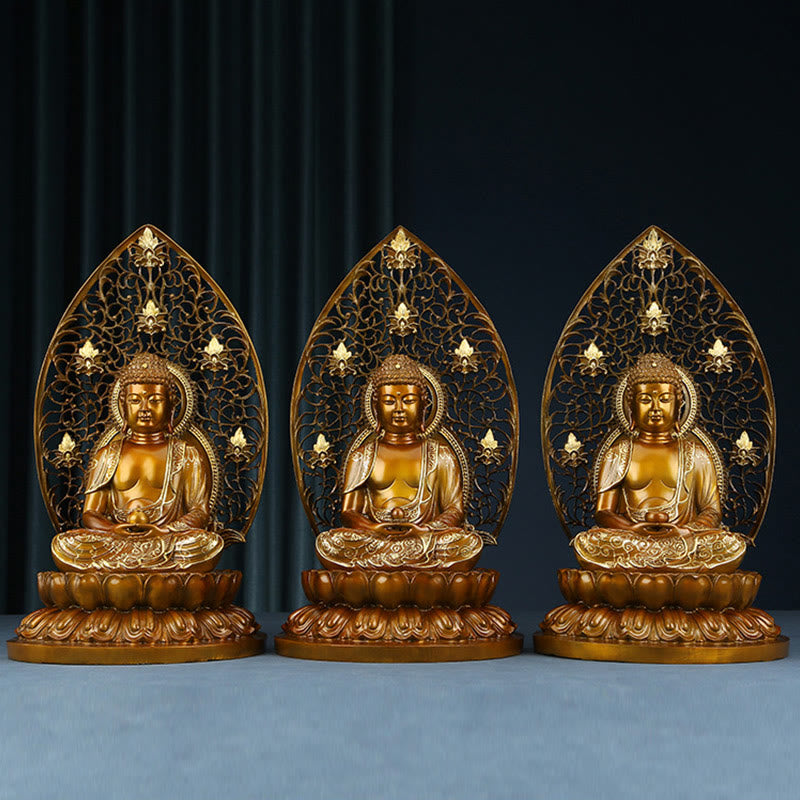 Nimara Ritual Sakyamuni Amitabha Medicine Buddha Figurine Serenity Copper Statue Home Offering Decoration