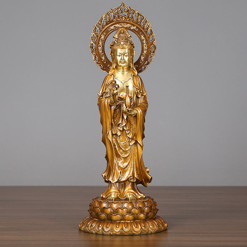 Nimara Ritual Kwan Yin Avalokitesvara Lotus Aura Success Brass Copper Statue Home Decoration