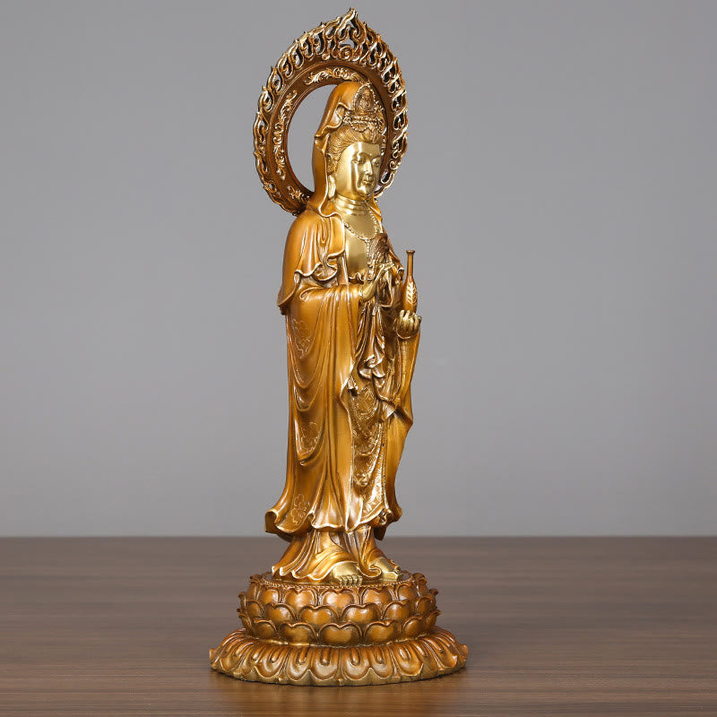 Nimara Ritual Kwan Yin Avalokitesvara Lotus Aura Success Brass Copper Statue Home Decoration