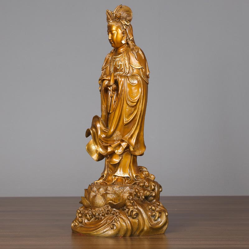Nimara Ritual Kwan Yin Avalokitesvara Holding A Vase Brass Harmony Copper Statue Home Decoration