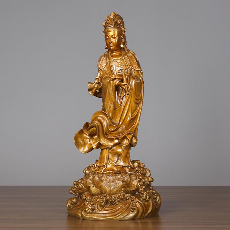 Nimara Ritual Kwan Yin Avalokitesvara Holding A Vase Brass Harmony Copper Statue Home Decoration
