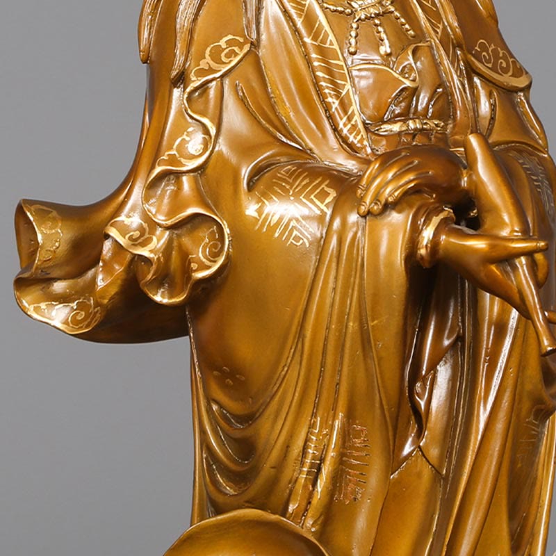 Nimara Ritual Kwan Yin Avalokitesvara Holding A Vase Brass Harmony Copper Statue Home Decoration