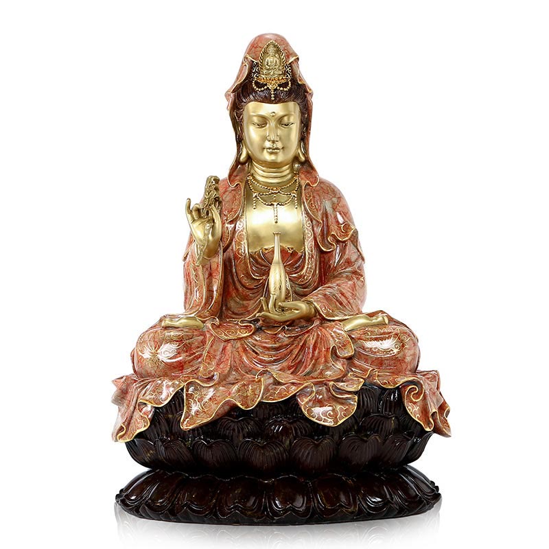 Nimara Ritual Kwan Yin Avalokitesvara Lotus Sitting Harmony Brass Copper Statue Home Altar Decoration