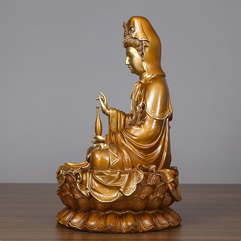 Nimara Ritual Kwan Yin Avalokitesvara Lotus Sitting Harmony Brass Copper Statue Home Altar Decoration