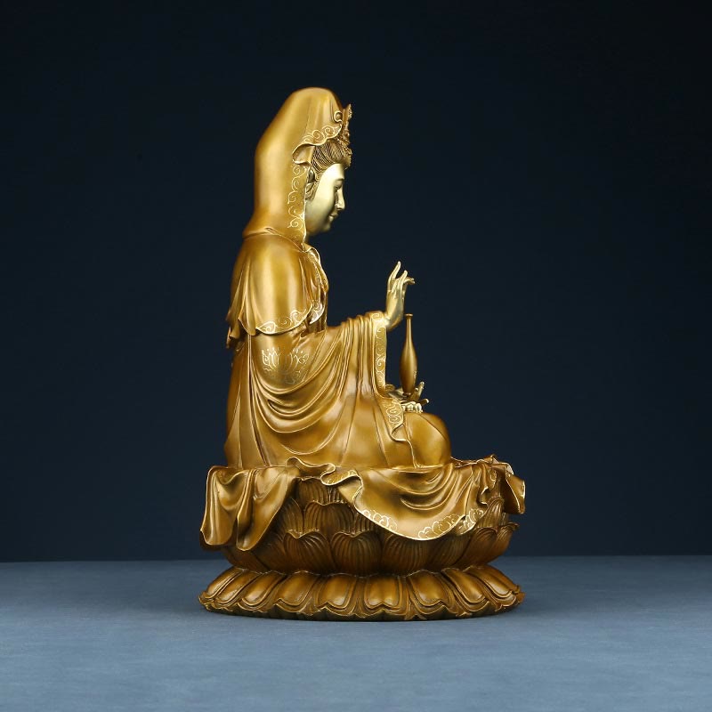 Nimara Ritual Kwan Yin Avalokitesvara Lotus Sitting Harmony Brass Copper Statue Home Altar Decoration