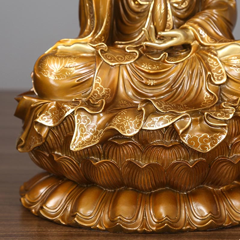 Nimara Ritual Kwan Yin Avalokitesvara Lotus Sitting Harmony Brass Copper Statue Home Altar Decoration