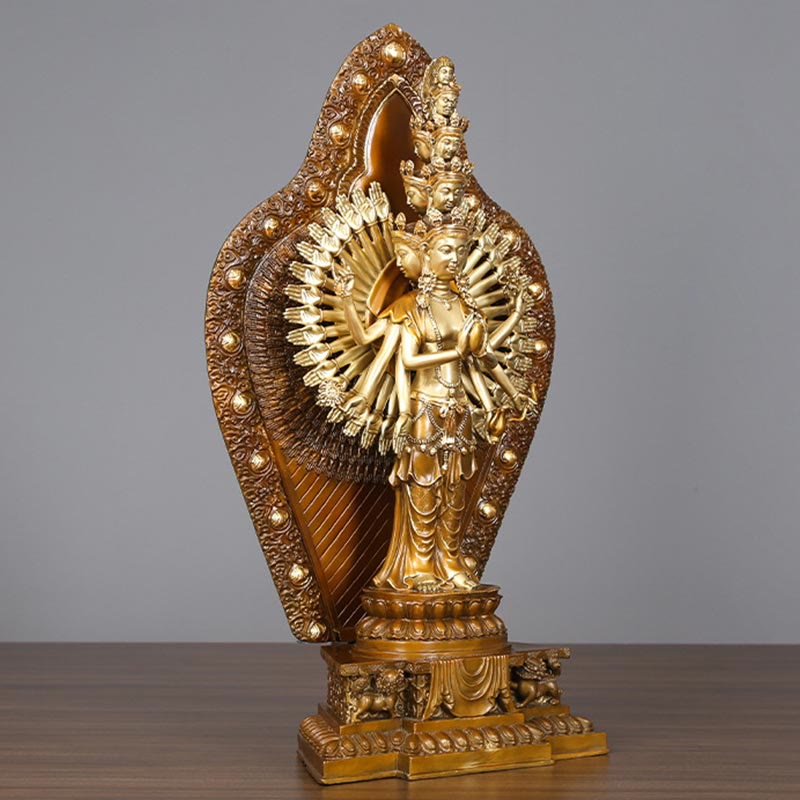 Nimara Ritual Handmade Thousand-armed Avalokitesvara Kwan Yin Wealth Brass Copper Statue Decoration