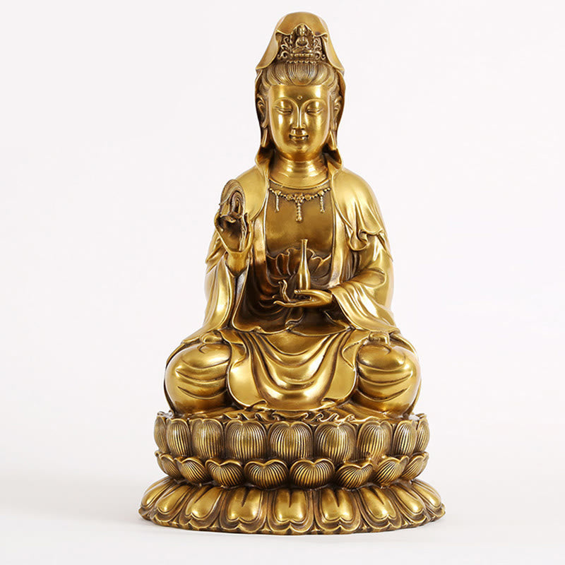 Nimara Ritual Kwan Yin Avalokitesvara Holding A Willow Bottle Harmony Brass Copper Statue Home Decoration