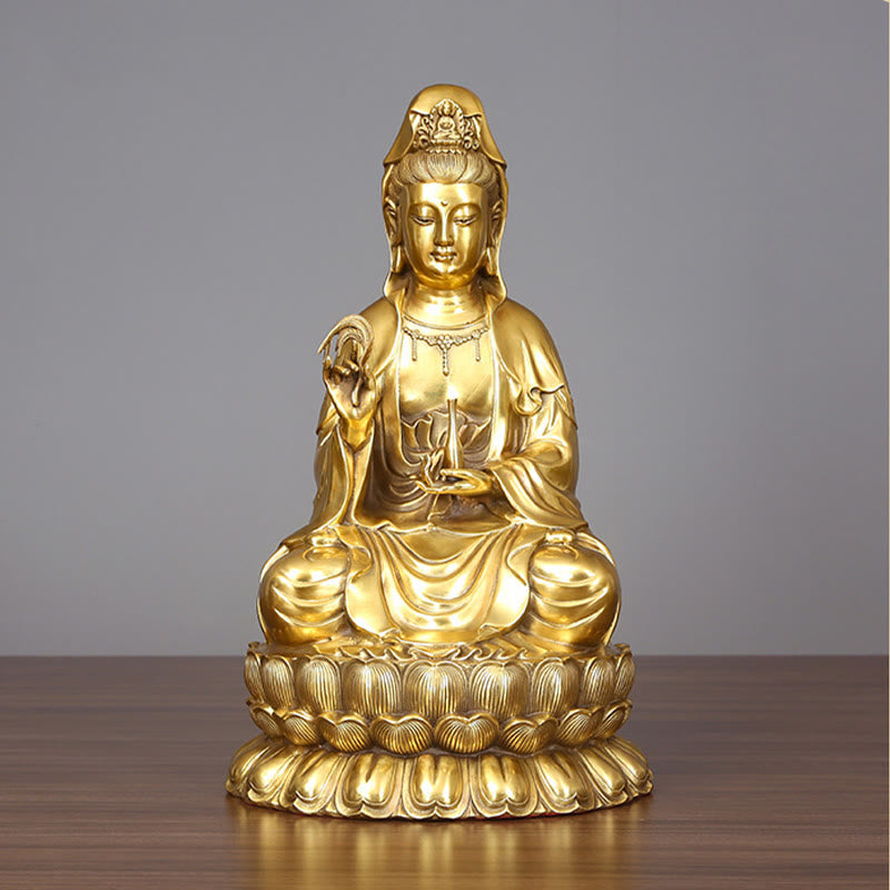 Nimara Ritual Kwan Yin Avalokitesvara Holding A Willow Bottle Harmony Brass Copper Statue Home Decoration