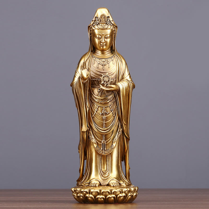 Nimara Ritual Kwan Yin Avalokitesvara Holding The Dharma Wheel Wealth Brass Copper Statue Decoration