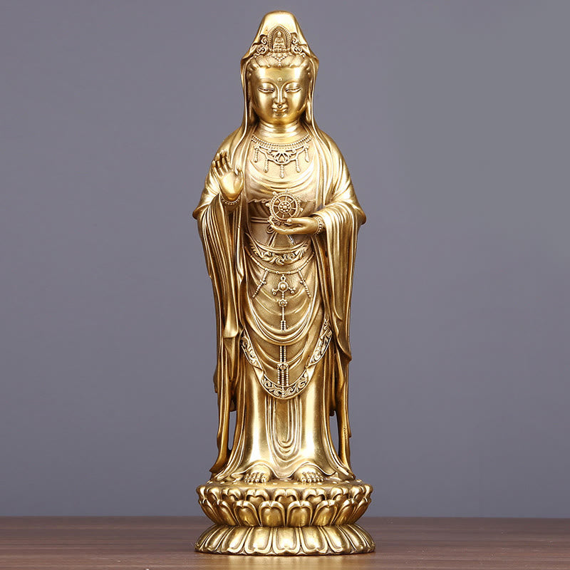 Nimara Ritual Kwan Yin Avalokitesvara Holding The Dharma Wheel Wealth Brass Copper Statue Decoration