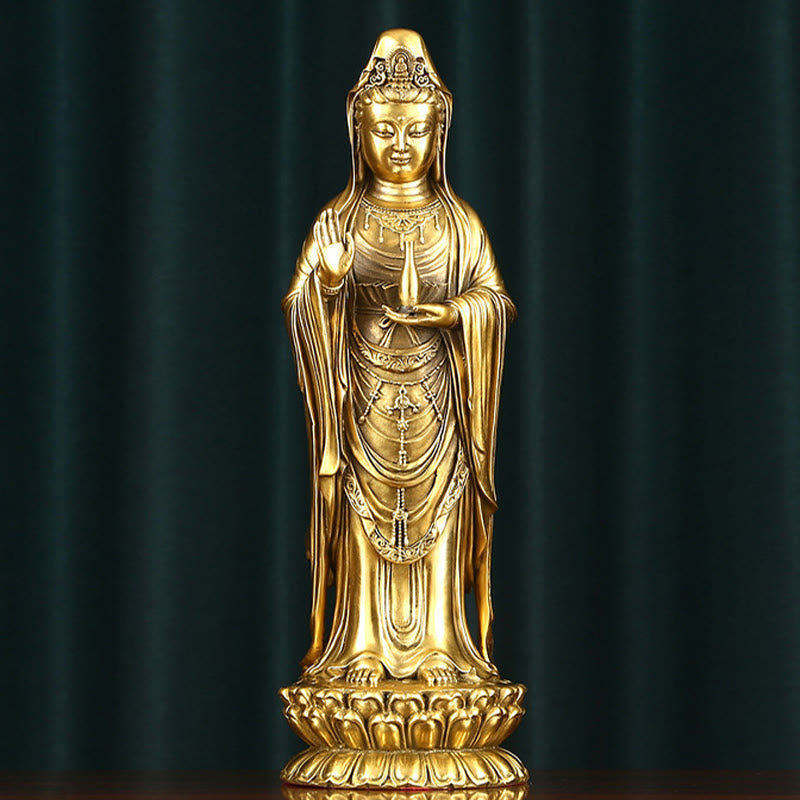 Nimara Ritual Kwan Yin Avalokitesvara Holding The Dharma Wheel Wealth Brass Copper Statue Decoration