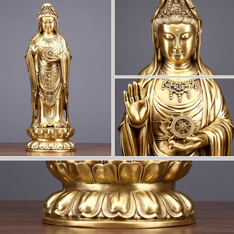 Nimara Ritual Kwan Yin Avalokitesvara Holding The Dharma Wheel Wealth Brass Copper Statue Decoration