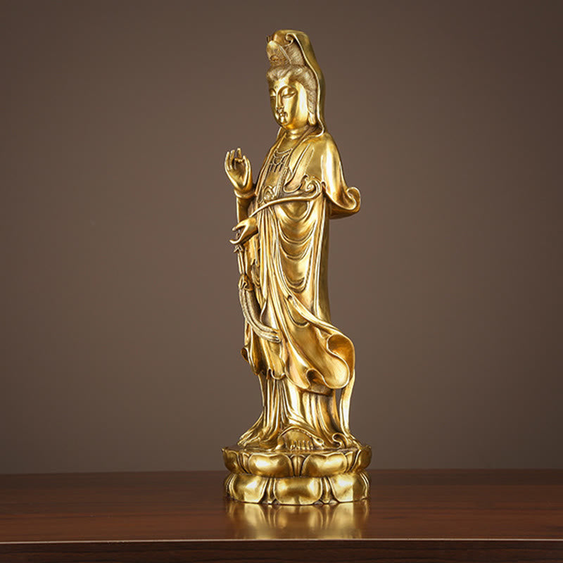 Nimara Ritual Kwan Yin Avalokitesvara Holding The Dharma Wheel Wealth Brass Copper Statue Decoration