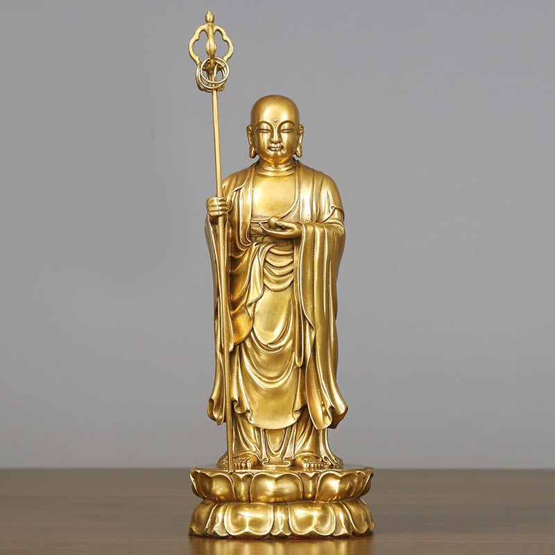 Nimara Ritual Ksitigarbha Bodhisattva Figurine Compassion Copper Statue Home Offering Decoration