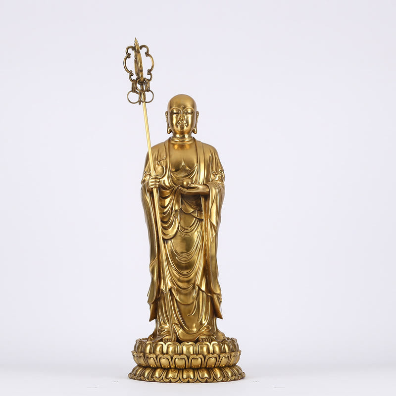 Nimara Ritual Ksitigarbha Bodhisattva Figurine Compassion Copper Statue Home Offering Decoration