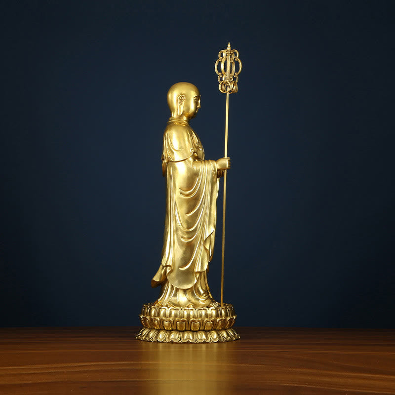 Nimara Ritual Ksitigarbha Bodhisattva Figurine Compassion Copper Statue Home Offering Decoration