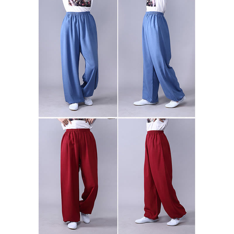 Nimara Ritual Summer Elastic Waist Tai Chi Qigong Practice Cotton Linen Unisex Pants