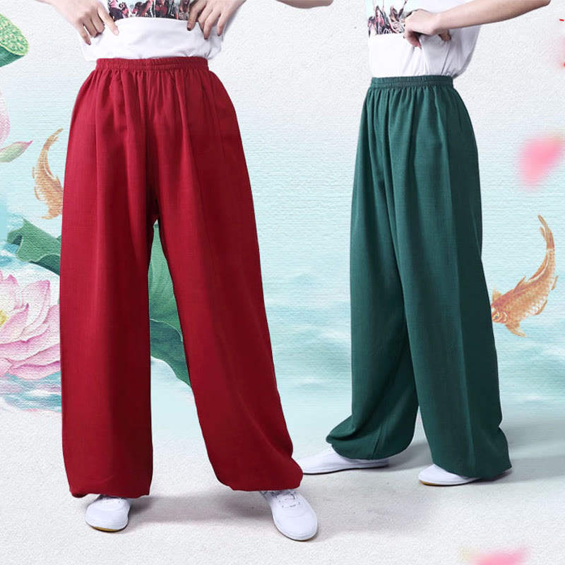 Nimara Ritual Summer Elastic Waist Tai Chi Qigong Practice Cotton Linen Unisex Pants